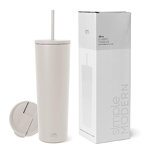 Simple Modern Insulated Tumbler with Lid and Straw | Iced Coffee Cup Reusable Stainless Steel Water Bottle Travel Mug | Spring Break Gifts For Her & Him | Classic Collection | 28oz | Almond Birch von Simple Modern
