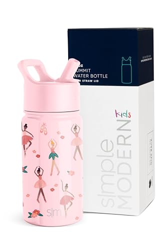 SIMPLE MODERN Trinkflasche für Kinder mit Trinkhalm | Isolierter wiederverwendbarer Edelstahlbecher für Jungen und Mädchen Kleinkind | Summit Sammlung | 415ml | Pink Ballerina von Simple Modern