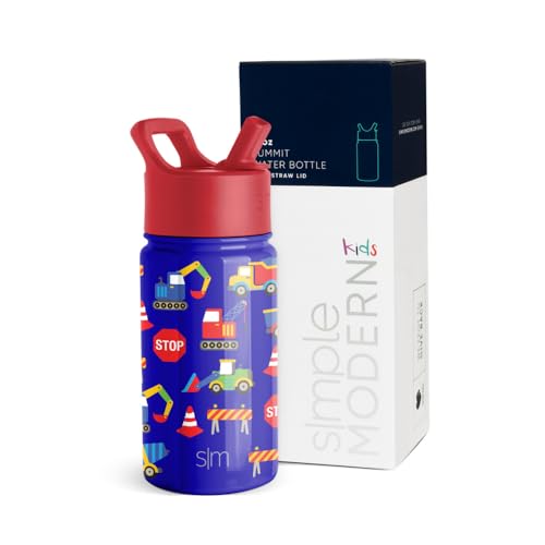 SIMPLE MODERN Trinkflasche für Kinder mit Trinkhalm | Isolierter wiederverwendbarer Edelstahlbecher für Jungen und Mädchen Kleinkind | Summit Sammlung | 415ml | Under Construction von Simple Modern