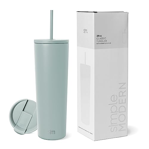 Simple Modern Insulated Tumbler with Lid and Straw | Iced Coffee Cup Reusable Stainless Steel Water Bottle Travel Mug | Spring Break Gifts For Her & Him | Classic Collection | 28oz | Sea Glass Sage von Simple Modern
