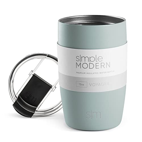 SIMPLE MODERN Reisebecher für Kaffee Trinkbecher Becher mit Klappdeckel | Isolierter Edelstahl-Eiskaffeebecher | Geschenke für Frauen und Männer | Voyager Sammlung | 350ml | Sea Glass Sage von Simple Modern