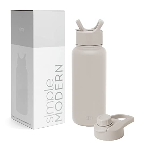 SIMPLE MODERN Wasserflasche mit Trinkhalm Wasserflasche mit Kippverschluss | Isolierte Edelstahl-Thermoskanne für den Sport Fitnessstudio | Summit Sammlung | 1L | Almond Birch von Simple Modern