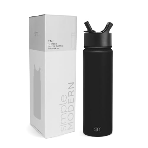 SIMPLE MODERN Wasserflasche mit Trinkhalm | Isolierte Edelstahl-Thermoskanne für den Sport Fitnessstudio | Summit Sammlung | 650ml | Midnight Black von Simple Modern