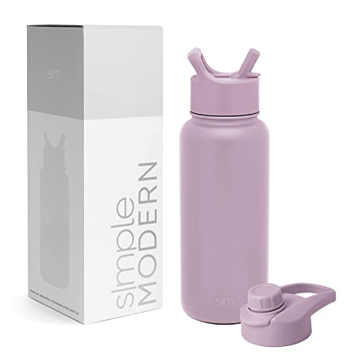 SIMPLE MODERN Wasserflasche mit Trinkhalm Wasserflasche mit Kippverschluss | Isolierte Edelstahl-Thermoskanne für den Sport Fitnessstudio | Summit Sammlung | 1L | Lavender Mist von Simple Modern