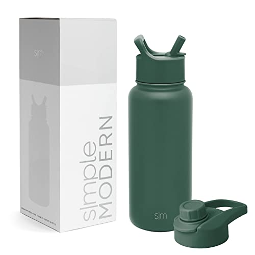 SIMPLE MODERN Wasserflasche mit Trinkhalm Wasserflasche mit Kippverschluss | Isolierte Edelstahl-Thermoskanne für den Sport Fitnessstudio | Summit Sammlung | 1L | Forest von Simple Modern