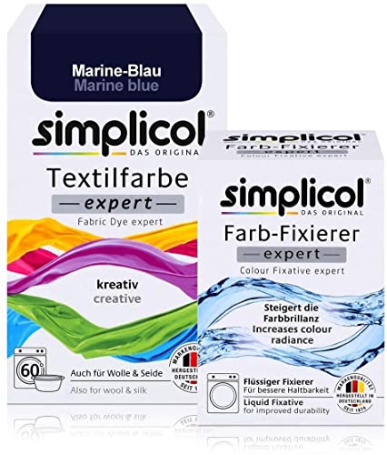 simplicol Textilfarbe expert + Farbfixierer Kombipack, Marine-Blau 1708: Farbe für Waschmaschine oder manuelles Färben von simplicol
