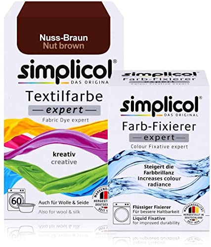 simplicol Textilfarbe expert + Farbfixierer Kombipack, Nuss-Braun 1716: Farbe für Waschmaschine oder manuelles Färben von simplicol