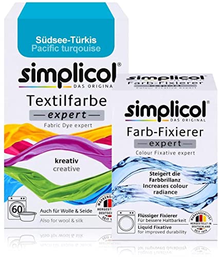 simplicol Textilfarbe expert + Farbfixierer Kombipack, Südsee-Türkis 1711: Farbe für Waschmaschine oder manuelles Färben von simplicol