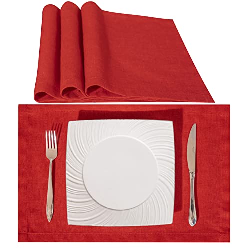 Simurq Tischsets Abwaschbar 4er Set - Platzset Weihnachten | Tischdeko Tischset Platzset Platzdeckchen abwaschbar | Wasserabweisende - Leinenoptik | Tischset Rot (4er Set, Rot) von Simurq
