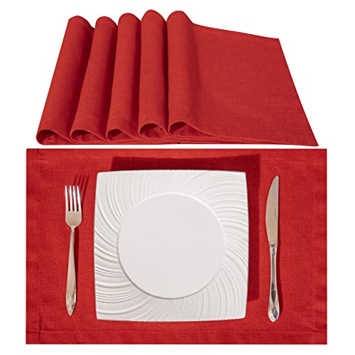 Simurq Tischsets Abwaschbar 6er Set - Platzset Weihnachten | Tischdeko Tischset Platzset Platzdeckchen abwaschbar | Wasserabweisende - Leinenoptik | Tischset Rot (6er Set, Rot) von Simurq