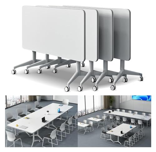 Klappbarer Konferenztisch, moderner Konferenztisch, klappbarer mobiler Trainingstisch mit leisen Rollen, abgerundet, für Büro, Training, Klassenzimmer, 180 x 60 x 74 cm von SinSed