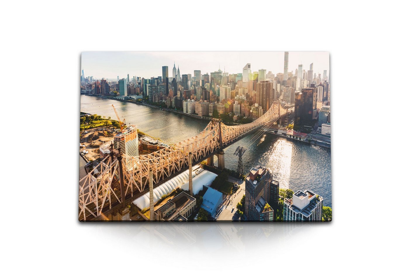 Sinus Art Leinwandbild 120x80cm Wandbild auf Leinwand New York Brooklyn Bridge Hochhäuser Gro, (1 St) von Sinus Art