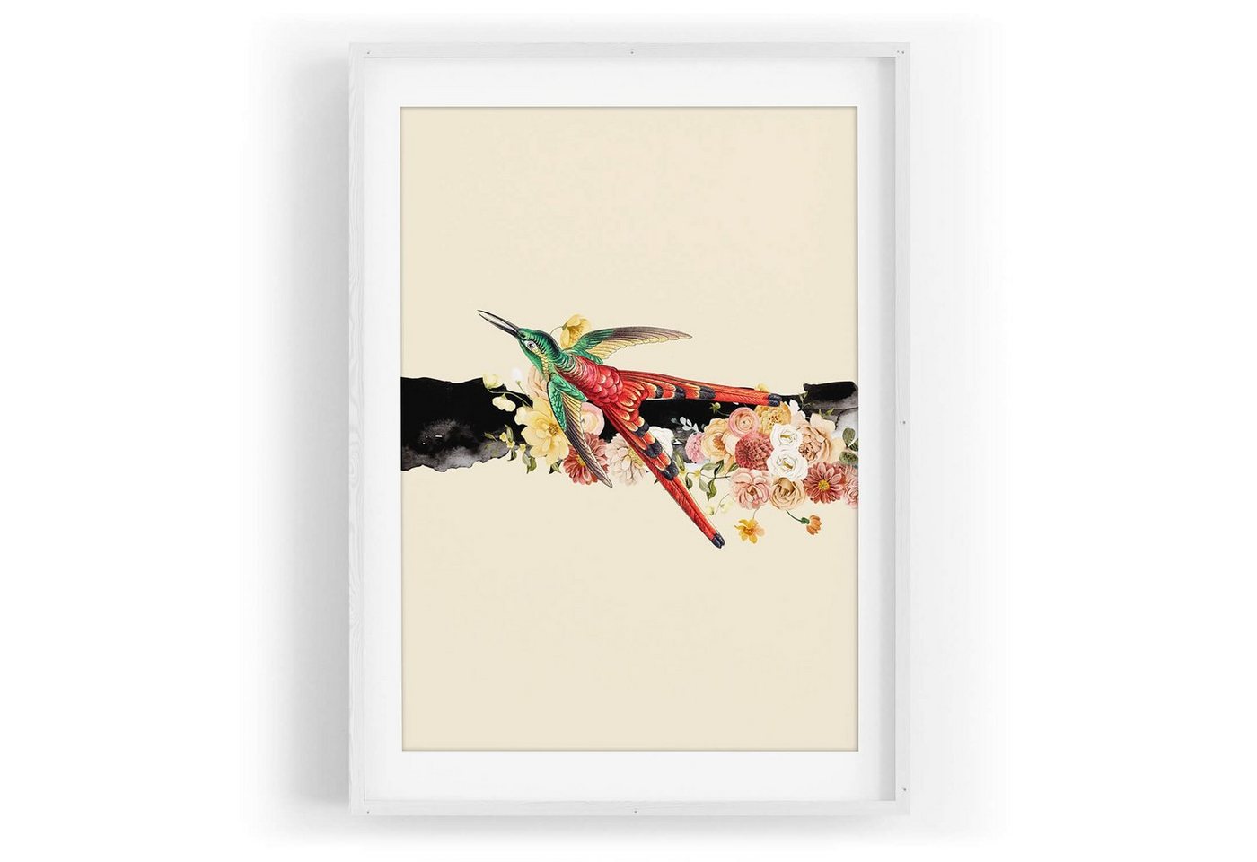 Sinus Art Wandbild Vogel Motiv Kolibri Blumen Blüten Kunstvoll Wasserfarben von Sinus Art