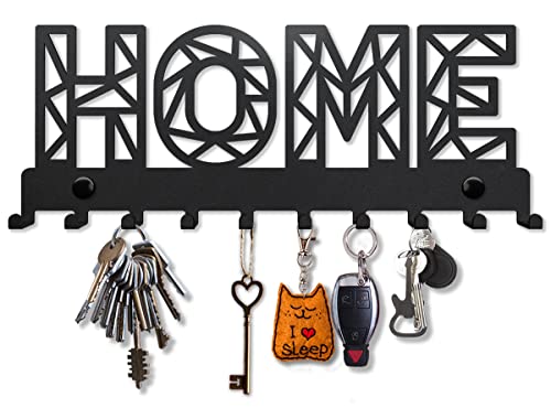 SirHoldeer Schlüsselbrett Modern, Home Sweet Home Schlüsselhaken, Schlüsselhalter Wand, Schlüsselaufhänger mit 10 Haken, Schlüsselboard Schwarz, Key Holder Wall, Wanddeko Flur, Metall Deko von SirHoldeer