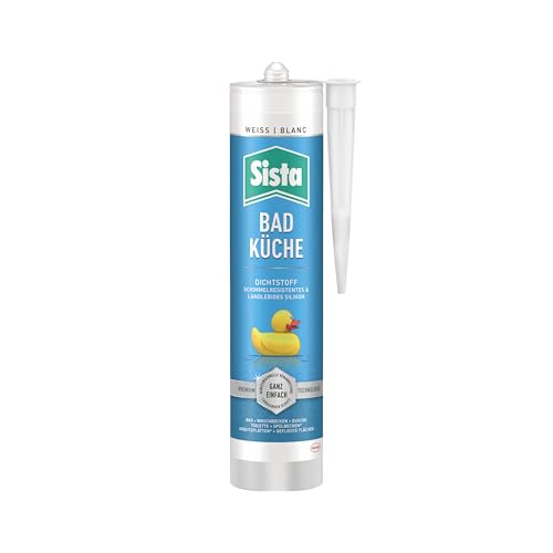 SISTA Pattex BAD KÜCHE weiß, Dichtstoff, schimmelresistent ausgestattetes, langlebiges Silikon für Küche und Bad, wasserdichter Fugenfüller, 1x280ml Kartusche von Sista