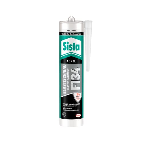 SISTA F134 Elastisch/Bau, elastischer Acrylat-Dichtstoff für stark dehnungsbeanspruchte Anschlussfugen im Hochbau und WDVS, weiß, 12 x 300 ml von Sista