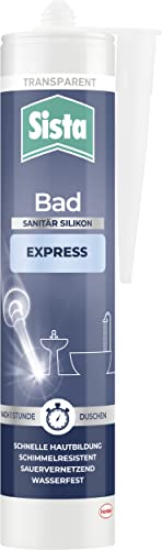 Sista Bad Express Sanitär Silikon transparent, Sanitär Silikon für das Bad, wasserfestes Silikon für viele Materialien*, schimmelresistente Dichtmasse, 1x280ml Kartusche von Sista