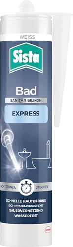 Sista Pattex Bad Express Sanitär Silikon, Sanitär Silikon für das Bad, wasserfestes Silikon für viele Materialien*, schimmelresistente Dichtmasse, 1x280ml Kartusche, weiß von Sista