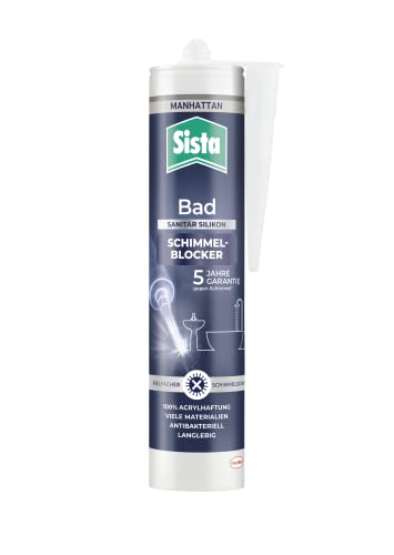 Sista Bad Schimmelblocker Silikon, Sanitärsilikon für neuen Glanz im Bad, Schimmelblocker mit 4-fachem Schimmelschutz, antibakterielle Dichtmasse für viele Materialien*, 1x280ml Kartusche, manhattan von Sista