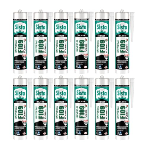 Sista F109 Fusion, universell einsetzbare Dichtmasse, Silikon Dichtstoff für Fassade, Verglasung und Sanitär, resistente und geprüfte Fugenmasse, Fugenweiß, 12x300ml von Sista