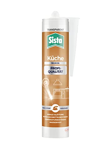 Sista Küche Profi-Qualität Silikon, scheuerfeste Fugenmasse für die Küche, wasserfestes Küchensilikon mit idealer Glättung, reinigungsmittelbeständige Dichtmasse, 1x280ml Kartusche, transparent von Sista