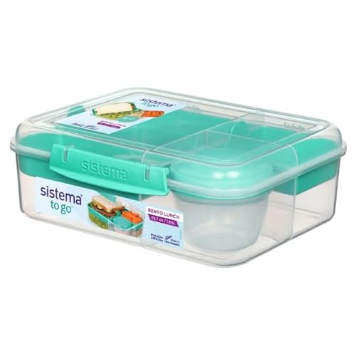 Sistema 4er Pack Bento Lunchbox To Go, mit Fruit/Joghurt Topf, 1,65 Liter, Farbe mint von Sistema