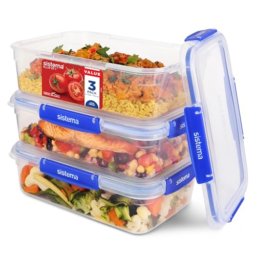 Sistema Klip It Lebensmittelbehälter 2 Liter (3er-Pack), Mahlzeiten- und Essensvorbereitung, mikrowellenfest, gefrierfest, spülmaschinenfest, BPA-frei | CH257, Transparent von Sistema