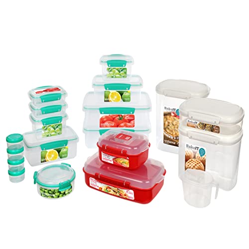 Sistema-Frischhaltedosen Set, 18 Vorratsdosen für Küche und Lebensmittel mit Deckeln, Lunchboxen, Lebensmittelbehälter, Vorratsdosen, Mikrowellen-Dampfgarer und mehr, BPA-frei von Sistema