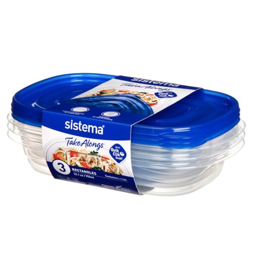 Sistema Haushaltswaren, Clear with Blue Lid, 3 x 950 ml von Sistema