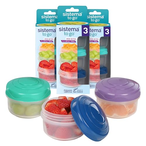 Sistema Snack Pots Mini Bites TO GO Frischhaltedosen, 130 ml, stapelbare Snack-Boxen mit Deckel, BPA-frei, 9 Stück von Sistema