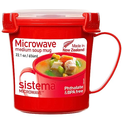 Sistema Suppentasse, mittelgroß, 656 ml, Mikrowellen-Lebensmittelbehälter mit Dampföffnung, BPA-frei, rot oder transparent, 1 Stück, Kunststoff von Sistema