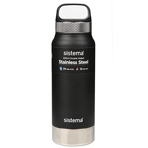 Sistema Hydrate Trinkflasche aus Edelstahl | 650 ml | BPA-frei | Trinkflasche mit doppelwandiger Vakuumisolierung | hält Getränke warm (12 Stunden) & kühl (24 Stunden) | farblich sortiert von Sistema