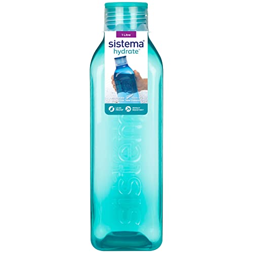 Sistema Wasserflasche, quadratisch | 1 l | BPA-freie Wasserflasche | dicht schließender Deckel | griffsichere Form | gemischte Farben von Sistema