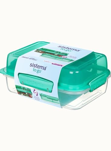 Sistema LunchStack TO GO, rechteckige Brotdose Kinder mit Fächern | 1,8L Lunchbox Lebensmittelbehälter mit 3-unterteilung | BPA-frei | Gemischte Farben (nicht auswählbar) von Sistema