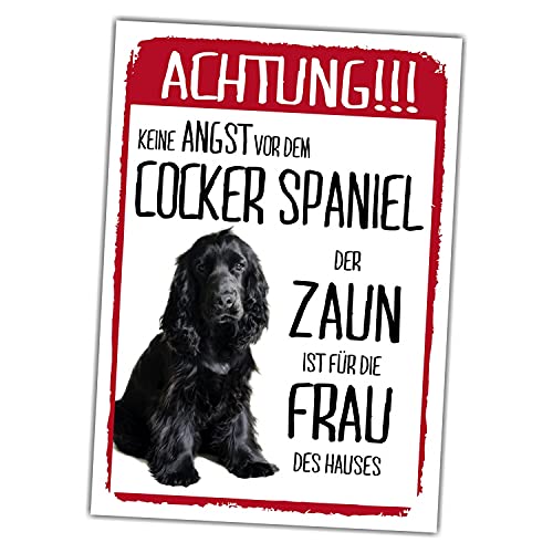 Cocker Spaniel Schwarz Dog Schild Achtung Zaun Frau Spruch Türschild Hundeschild Warnschild Fun von siviwonder