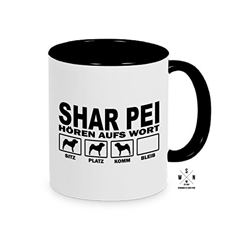 siviwonder Tasse Kaffeebecher SHAR PEI Hören aufs Wort Hund Hunde Fun schwarz von siviwonder