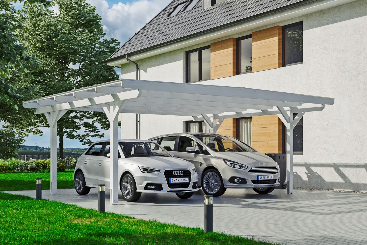 SKAN HOLZ Carport Odenwald 640 x 541 cm, lasiert in Weiß von SkanHolz