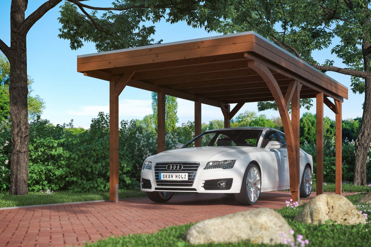 SKAN HOLZ Friesland Carport Set 5 314 x 555 cm, lasiert in Nussbaum von SkanHolz