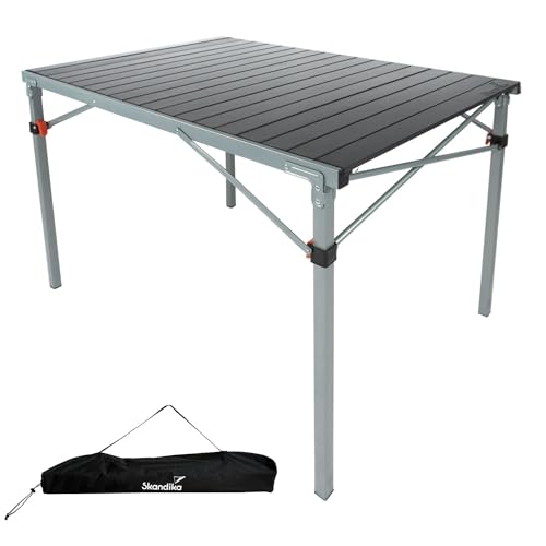 Skandika Aluminium Klapptisch Maikku | Alu Campingtisch für 6 Personen, 80 kg Traglast, 107 x 70 x 70 cm, wasserfest, klappbar, leicht, einrollbare Tischplatte | Falttisch für Garten, Angeln (Grau) von Skandika