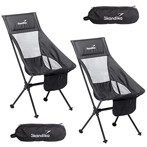 Skandika Campingstuhl Compact bis 150 kg belastbar | 2er Set Camping Stuhl, Anglerstuhl, klein, faltbar, kleines Packmaß, klappbar, stabil, leicht, bequem gepolstert | Faltstuhl, Klappstuhl (schwarz) von Skandika