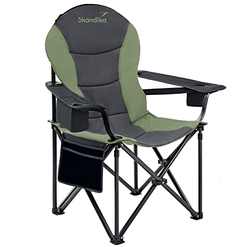 Skandika Campingstuhl Relax Comfort | Bequemer Klappstuhl mit Getränkehalter und Kühlfach, bis max. 160 kg, klappbar, leicht | Faltstuhl für Camping, Zelten, Festival, Angeln (grün/grau) von Skandika