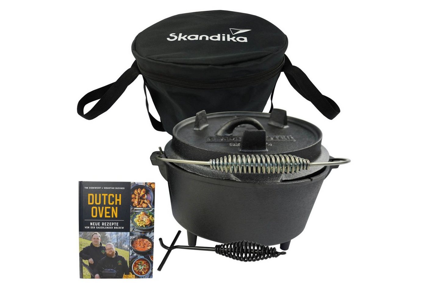 Skandika Grilltopf Dutch Oven Flame Master 8,5 L, Gusseisen Topf zum Kochen, inkl. Rezeptbuch der Sauerländer BBCrew von Skandika