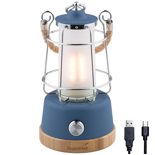 Skandika LED-Lampe Kiruna | Retro Outdoor Campinglampe mit Powerbank, stufenlos dimmbar, kabellos, Akku, aufladbar, USB, warm- und kaltweiß, 75h Leuchtzeit (Kiruna blau) von Skandika