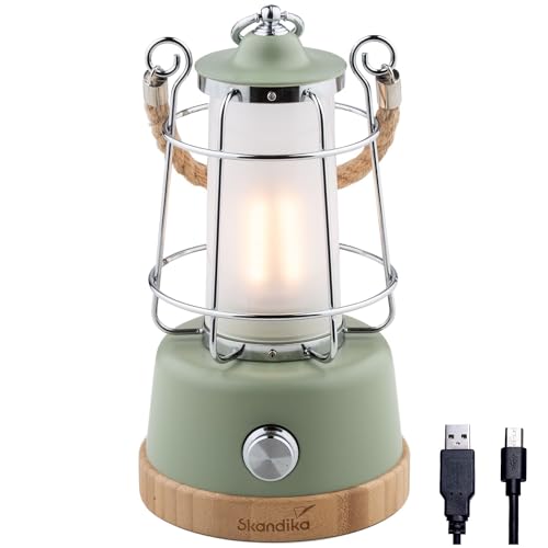 Skandika LED-Lampe Kiruna | Retro Outdoor Campinglampe mit Powerbank, stufenlos dimmbar, kabellos, Akku, aufladbar, USB, warm- und kaltweiß, 75h Leuchtzeit (Kiruna grün) von Skandika