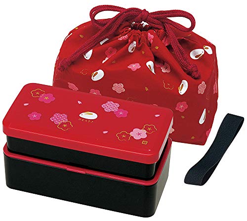 SKATER Japanisches traditionelles Kaninchenblüten-Bento-Box-Set, quadratische 2-stöckige Bento-Box, Reiskugelpresse, Rot von SKATER