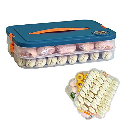 Kühlschrank Organizer, Frischhaltedosen Dumpling Organizer Aufschnittbox Transparent Frischhaltebox Dumplings Box Kühlschrank Lagercontainer Organizer für Küche und Kühlschrank (Blau-2 Schicht) von Skeadex