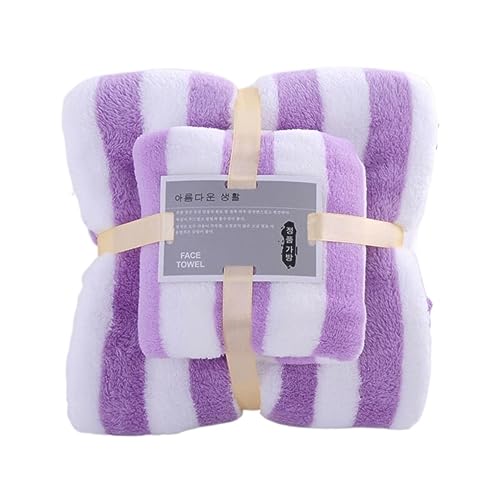 Weiches Handtuch-Set, 1 Badetücher, 1 Handtücher, superweiches Premium-Familien-Mikrofaser-Badetuch-Set, Mikrofaser-Korallensamt, sehr saugfähiges Handtuch für Bad, Fitness, Handtücher (Purple, A) von SkotO