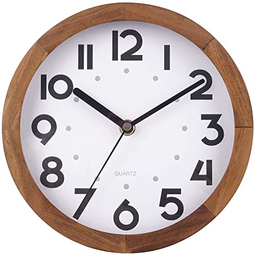 Wanduhr Klein, 20cm Vintage Stil Holz Wanduhr, Leise Ohne Tickgeräusche Batteriebetriebene Analog Wanduhr, Rustikal Dekorative Wanduhr für Küche Wohnzimmer Schlafzimmer, Büro, Café von SkyNature