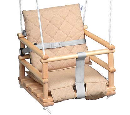 Kinderschaukel Babyschaukel Holz Babywippe Zimmerschaukel Indoor Baby Schaukel Stoff Babysitz Baby Schaukel zum Aufhängen 4 in 1 (Natural/Beige) von Skyline