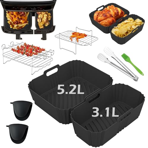 Sleeleece 8 Stück Silikonform Heißluftfritteuse Zubehör,Airfryer Zubehör für Tefal EY9018 5,2/3,1 L, Cecotec Cecofry DuoSize 9 L 5,5/3,5 L,Silikonform für Heißluftfritteuse, Air Fryer Racks von Sleeleece